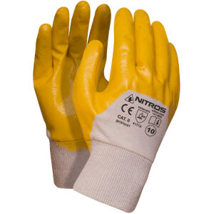 Rękawice ochronne wykonane z dzianiny, powlekane żółtym nitrylem do kości śródręcza. 9 NITROS